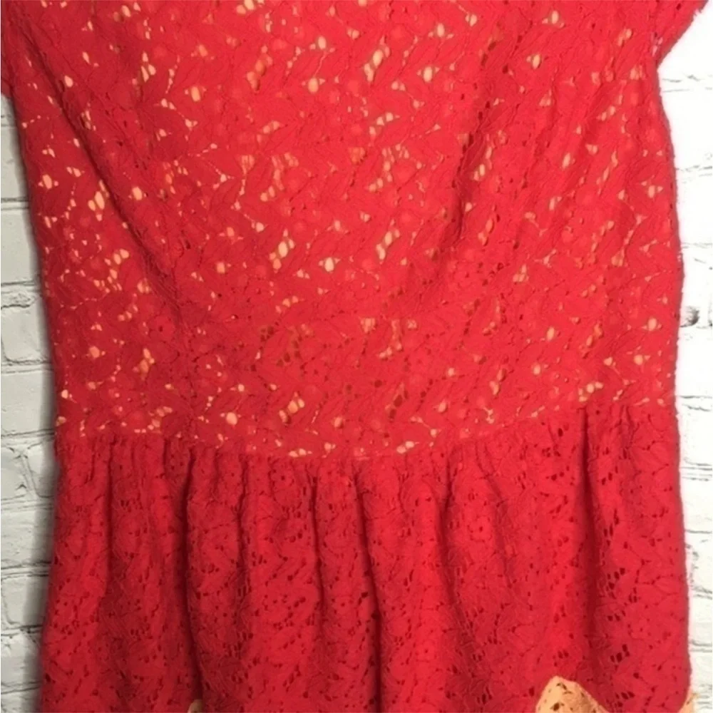 Kensie Red Peach Colorblock Floral lace dress